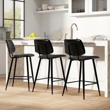 SIMPLIHOME Raya Contemporary 16 inch Counter Height Stool (Set of 2) in Black Vegan Faux Leather for The Dining Room and Kitchen - Image 2