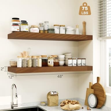 Heimlove Walnut Bathroom Shelves Floating Shelves for Wall Shelf Over Toilet Long Wall Mounted Modern Farmhouse,48 x 12 Wall Shelves with Invisible Brackets for Living Room, Kitchen, Bedroom - Image 3