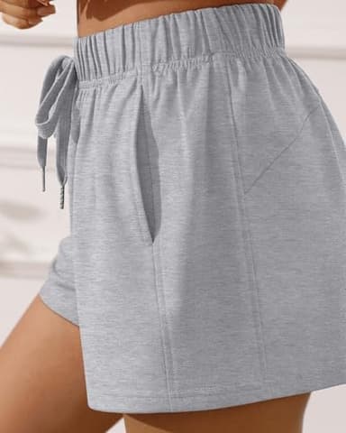 Neer 3 Pack Women's Sweat Shorts, High Waisted Athletic Short Casual Comfy Lounge Workout Shorts with Drawstring Pocket(Large,Black, Coffee, Light Gray) - Image 4