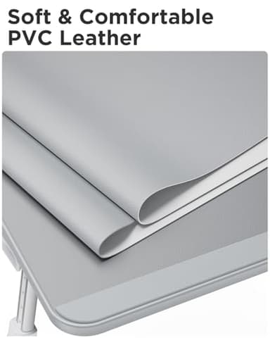 SAIJI Leather Laptop Bed Tray Table, Adjustable Laptop Stand with Removable Stopper, Portable Lap Desks with Foldable Legs, Notebook Stand Breakfast Reading Desk for Sofa Couch Floor(Large,Gray) - Image 2