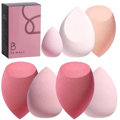 Makeup Sponge Set BS-MALL with Storage Case 7 Pcs for Liquid, Cream, and Powder,SAVE Foundation with 1 Mini Makeup Sponge For Travel Daily Use (A-Pink） - Image 1
