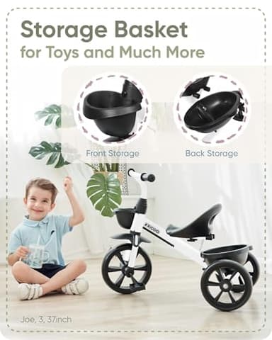 KRIDDO Kids Tricycles for 2-4 Year Olds, Toddler Trike Gift for 24 Months to 4 Years, White - Image 3