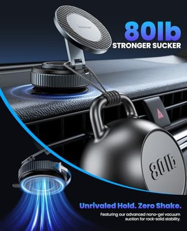 Jononser Car Phone Holder, 360°Adjustable Magnetic Phone Holder for Car, Foldable Suction Cup Phone Mount, Phone Holders for Your Car for iPhone 17/16/15/14/13/12 Series (Carbon Fiber) - Image 3