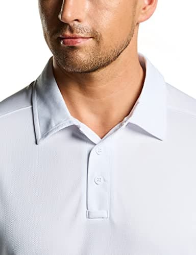 CQR Men's Polo Shirts, Tactical Short Sleeve Golf Performance Shirts, Lightweight Dry Fit UPF 50+ Pique, Frost Essential White, Large - Image 4