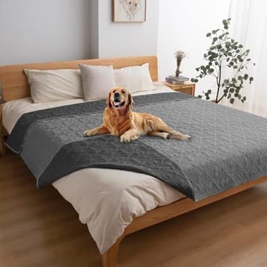 fuguitex Waterproof Dog Bed Cover Dog Blanket for Pet Furniture Bed Couch Sofa Reversible Linen Texture(52"*82",Dark Grey+ Light Grey - Image 7