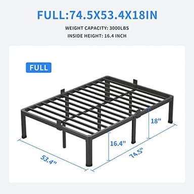 MAF 18 Inch Full Size Bed Frame with Round Corner Legs Mattress Slide Stopper No Box Spring Needed Heavy Duty Metal Platform Bed Frames Under-Bed Storage Space, 3000 LBS Steel Slats Support - Image 4