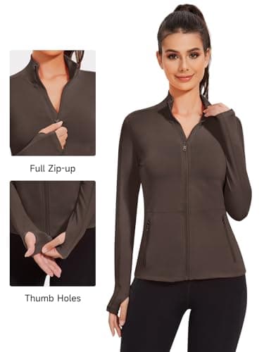 VUTRU Womens Athletic Zip Up Jacket Workout Running Jacket Lightweight Yoga Jacket with Thumb Holes (Dark Coffee,M) - Image 3
