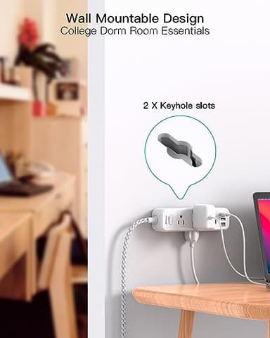 Mifaso Extension Cord, Surge Protector Power Strip, Extension Cord with 9 Outlets 3 USB Ports, Extension Cord with Multiple Outlets, 5FT USB Power Strip for Dorm Room Essentials, College, White - Image 7