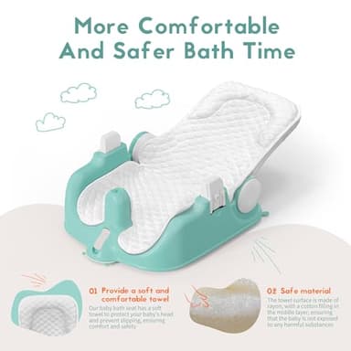 BabyBond Baby Bath Seat with Sitting & Lying 2 Modes, 3-Speed Adjustment, Powerful Suction Cups, Infant Bathtub Chair with Soft and Comfortable Towel, Folding and Hanging - Image 3