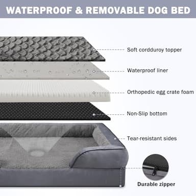INVENHO Orthopedic Dog Beds Large Sized, XL Washable Dog Sofa with Egg-Crate Foam, Waterproof Lining and Non-Skid Bottom - Image 4
