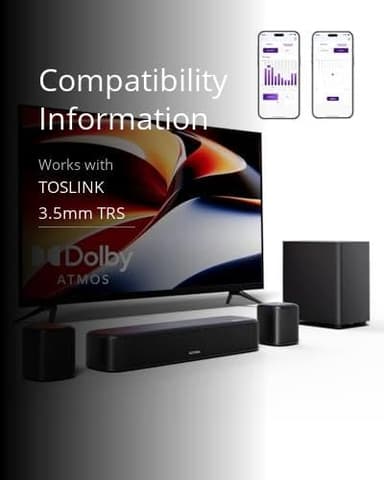 ULTIMEA 5.1ch Sound Bar with Dolby Atmos, Surround Sound System for TV, App Control, Home Theater Sound System, TV Soundbar with Subwoofer, 2 Surround Speakers, HDMI eARC/Opt/AUX/BT, Aura A50 Pro - Image 3