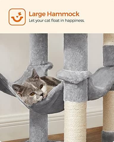 Feandrea Cat Tree, 56.3-Inch Cat Tower for Indoor Cats, Multi-Level Cat Condo with 4 Scratching Posts, 2 Perches, Hammock, Cave, Light Gray UPCT161W01 - Image 7