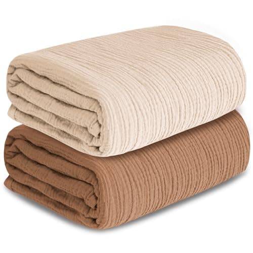 Muslin Swaddle Blankets for Newborn, 2 Pack Breathable Soft Receiving Blanket, Large 41 x 41 inches Swaddle Wrap Burping Clothes, Essentials Infant Shower Items. (Beige & Coffee)