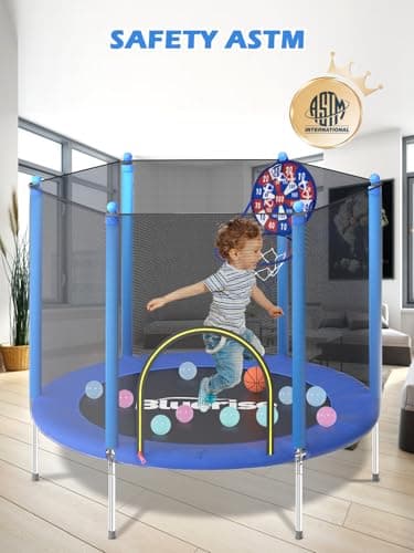 BLUERISE 55IN Toddler Trampoline with Enclosure Net Easy to Assemble Kids Baby Indoor Recreational Trampoline Outdoor - Image 2