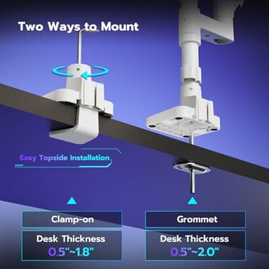 ARES WING Dual Monitor Arm Desk Mount for 17-49 Inch Ultrawide Monitors, Heavy Duty Dual Monitor Mount Holds 44 lbs, Full Motion Gas Spring Vertical Stacked Monitor Mount, 75/100 VESA Mount, White - Image 7