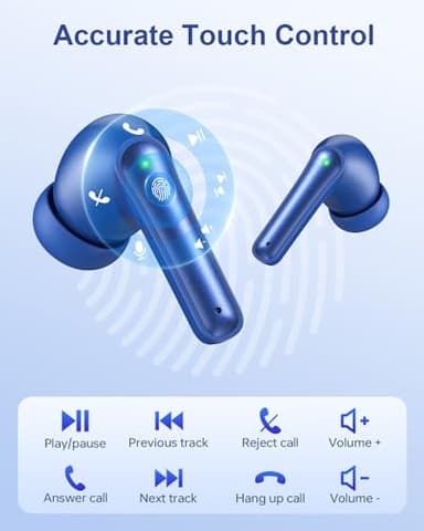HUIFU Ear Buds Wireless Earbuds - Bluetooth Headphones 40H Playtime LED Display Deep Bass Stereo in-Ear Earphones with IPX7 Waterproof for iPhone Android Phone Tablet Laptop, Navy Blue - Image 5