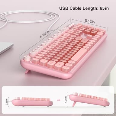 MOWUX Wired Keyboard with Backlit, Light Up Computer Keyboards with Multimedia Keys, Full Size Wired Keyboard with Illuminated LED, Plug and Play, Anti-Wear Letters for Laptop, Desktop- Pink Colorful - Image 7