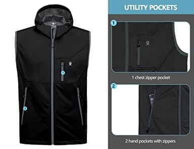 Little Donkey Andy Men's Lightweight Softshell Vest Hooded Windproof Sleeveless Jacket for Golf Travel Hiking Running Black XL - Image 6
