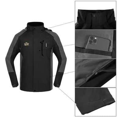 TEZO Mens Rain Jacket Waterproof with Hooded Hiking Coat Lightweight Windbreaker(BK/GY XL) - Image 4