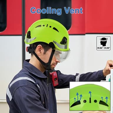 UM ULTRAMAXX Safety Helmet Hard Hat with Visor, Lightweight Vented Work Helmet, 6-Point Adjustable Ratchet Suspension Hardhat for Industrial and Construction (Green with Clear Visor) - Image 5