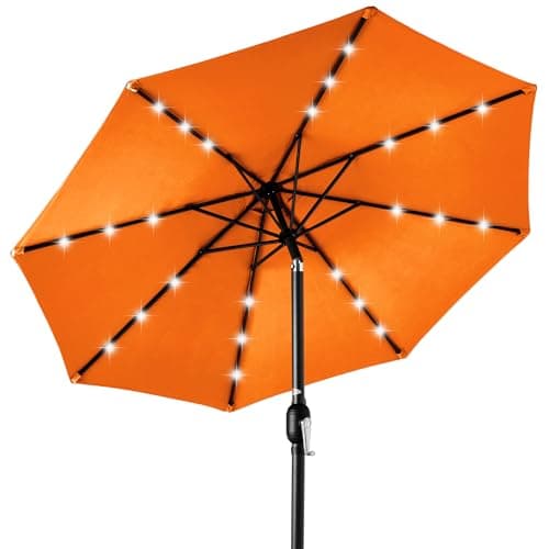 Best Choice Products 10ft Solar Polyester LED Lighted Patio Umbrella w/Tilt Adjustment and UV-Resistant Fabric - Orange - Image 1
