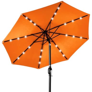 Best Choice Products 10ft Solar Polyester LED Lighted Patio Umbrella w/Tilt Adjustment and UV-Resistant Fabric - Orange - Image 1