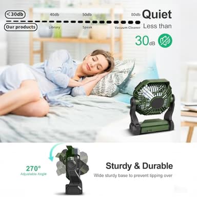 CONBOLA 25400mAh,Camping Fan, Portable Fans Rechargeable 9-Inch Battery Powered (180Hrs) LED Lantern, USB C Battery Beach Fan. - Image 6