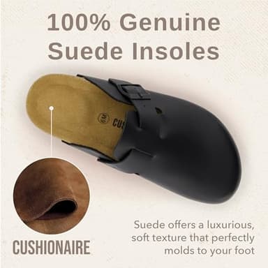 CUSHIONAIRE Hana Womens Clogs | Comfortable Vegan Suede Clogs for Women | Slip On Potato Shoes with Cork Footbed & Arch Support| BLACK 8.5 - Image 4