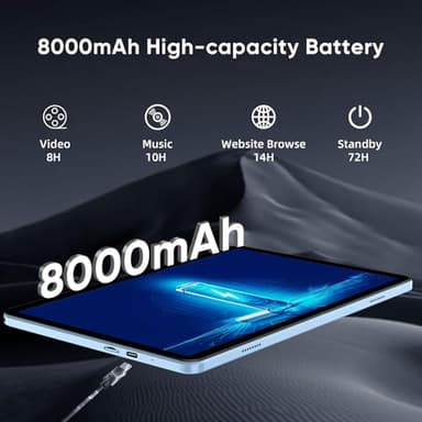 Android 15 Tablet,11 Inch Tablets with Octa Core Processor, 12GB RAM + 128GB ROM 1TB Expand, Widevine L1, 8000mAh Battery, 2.4/5Ghz Dual Band WiFi/GPS/FM Radio,5/8MP Cameras, Case Included - Blue - Image 6