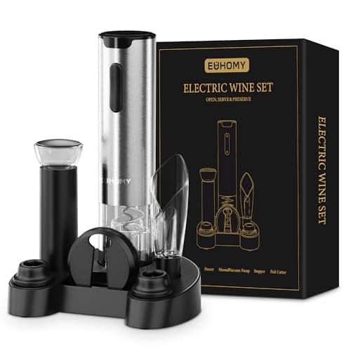 EUHOMY Electric Wine Opener with Charging Base, Wine Aerator Pourer and Foil Cutter, Stainless Steel Automatic Corkscrew Opener with Wine Vacuum Stopper, Fine Set for Wine Lovers - Image 1