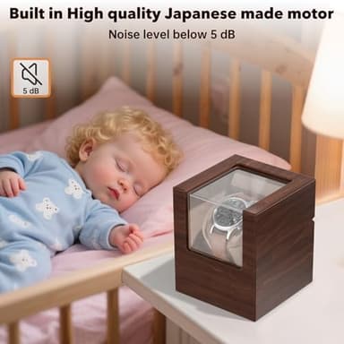 Racokky Automatic Single Watch Winder Box for Rolex and Other Watches, Ultra Quiet Japanese Motor, Self Winding Rotating Wooden Watch Case, Battery or Type-C Powered, Premium Watch Box for Men and Women - Image 5