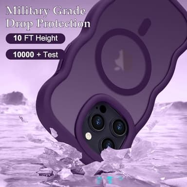 Pepmune for iPhone 14 Pro Max Case, Curly Wave Frame Hard Translucent Matte Clear Back Cover for Women Men Compatible with Magsafe TPU Bumper Drop Proof Phone Case for iPhone 14 Pro Max, Purple - Image 4