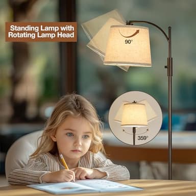 AIDENOEY Fully Dimmable Floor Lamp for Living Room，Standing Lamp Rotary Switch with Table&Linen Beige Shade，Brown Tall Lamps for Bedroom with Adjust Head，9W LED Bulb Included - Image 3