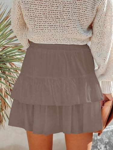 Aoudery Flowy Shorts for Women Boho Ruffled Tiered Skorts Casual High Waist Mini Skirts Tennis Golf Comfy Shorts 2025 - Light Brown S - Image 3