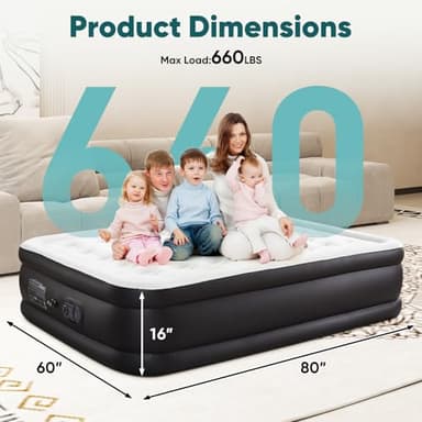 Sweetcrispy Queen Air Mattress - 16" Inflatable Blow Up Airbed with Built-in High Capacity Pump, Double Height, Non-Slip Bottom Design, Weight Capacity 660 lbs Air Bed for Home or Camping - Image 3
