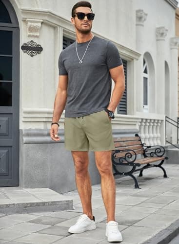 JMIERR Mens Sweat Shorts Summer Fashion Casual Elastic Waist Drawstring Waffle Sports Training Shorts with Pockets 5 Inch Inseam, 3XL, Green - Image 3