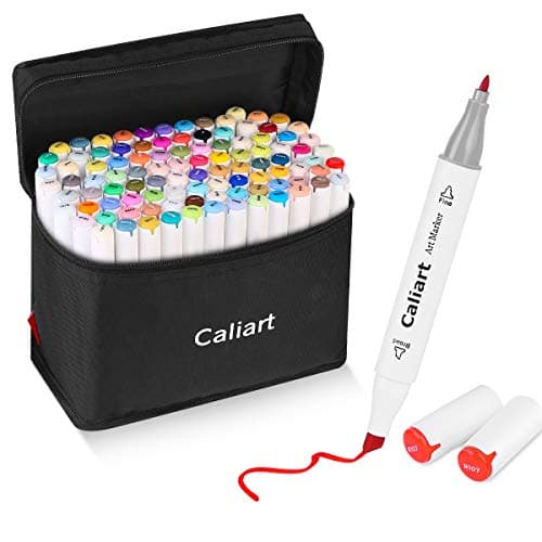 Caliart Markers, 100 Colors Dual Tip Art Markers Sketch Pens Permanent Alcohol Based, with Case for Adults Artists Drawing Illustration Sketching Coloring (White Barrel) - Image 1