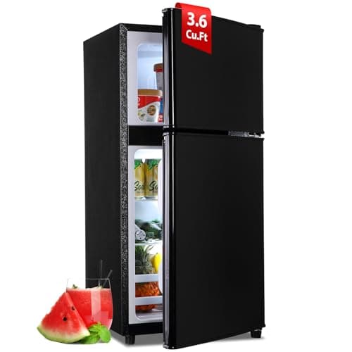 Apartment Size Fridge with Freezer 3.6 Cu. Ft. Mini Refrigerator with Freezer, Small Dorm Fridge Adjustable Thermostat & Shelves Small Refrigerator with Freezer for College, Office, Kitchen, Black - Image 1