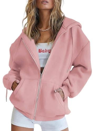 PRETTYGARDEN Women's 2025 Zip Up Y2K Hoodies Casual Long Sleeve Sweatshirts Fall Winter Track Jackets with Pockets (Pink,Large) - Image 1