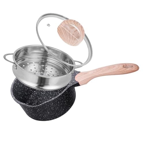 JEETEE 1.5 Quart Saucepan with Steamer Basket, Small Sauce Pot with Lid，Nonstick Coating with Pour Spout, Induction Compatible Cookware Sauce Pan for Cooking, PFOA/PFOS Free - Image 1