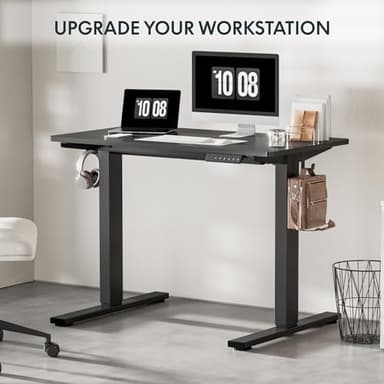 FLEXISPOT EN1 Whole-Piece Standing Desk 48 x 24 Inches Electric Height Adjustable Desk for Home Office (Black Frame + Black Table Top) - Image 5