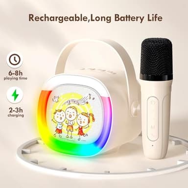 HWWR Mini Karaoke Machine with 2 Wireless Microphones Portable Bluetooth Speaker with Disco Lights, Kids Toys Christmas Birthday Gifts for Girls Boys Age 4, 5, 6, 7, 8, 9, 10, 11, 12+ Home Party - Image 6