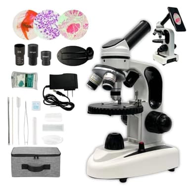 Monocular Compound Microscope for Adults&Study Beginners,- 40X-2000X,Lighting Microscope for Home eduaction with Slides Set, Experiment Kit(White & Black) - Image 1