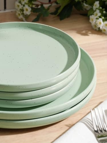 Famiware Dawn Plates and Bowls Sets, 12 Pieces Stoneware Dinnerware Sets, Dishes Set for 4, Microwave and Dishwasher Safe, Light Green - Image 3