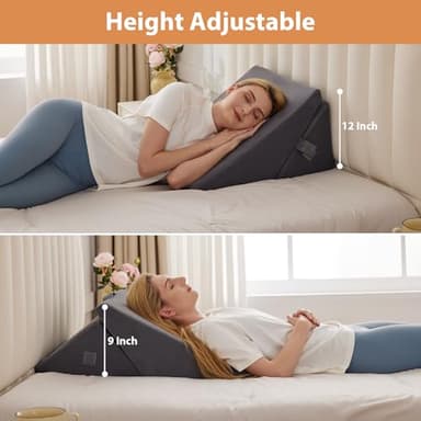 BIEEZZK Wedge Pillow, 9&12” Adjustable Bed Wedge Pillow for Sleeping, Triangle Pillow for Back Pain Relief, Memory Foam Pillow Wedge for Post Surgery, Acid Reflux and Snoring, GERD, Grey - Image 4