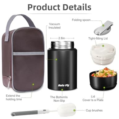 Bolu Fly 18oz Insulated Food Container with Spoon & Insulated Bag, Soup Thermo for hot Food- 10-Hour Heat Retention, Leak-Proof Stainless Steel Lunch Thermo for Adults, Office, Travel(Black) - Image 7