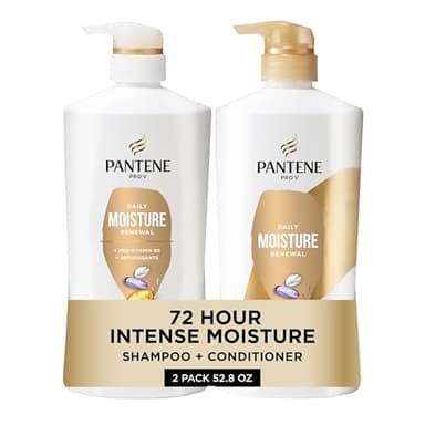 Pantene Shampoo & Conditioner Set, Daily Moisture Renewal - Pro-V Nutrients for Dry, Color-Treated, Straight to Curly Hair, 72-Hour Hydration & Softness, 52.8 Oz Total + Miracle Rescue Shot (0.5 Oz) - Image 1