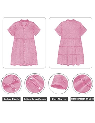 GRAPENT Summer Dresses for Curvy Women Dress to Hide Tummy Mother of The Bride Dresses for Women Button Down Dresses Plus Size Pink Dress Plus Size Dresses Casual Color Aurora Pink Size XX-Large - Image 5
