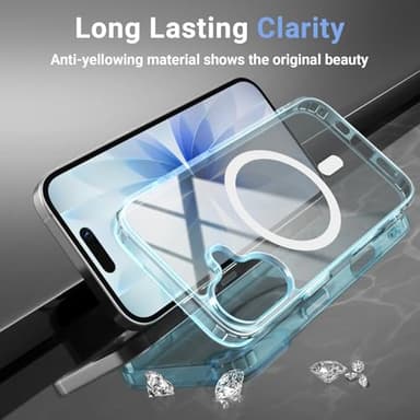 Temdan for iPhone 17 Case Clear Blue with Screen Protector, [Compatible with Magsafe][Anti-Yellowing][Military-Grade Protection] Shockproof Slim Magnetic Phone Case Cover, Blue - Image 7