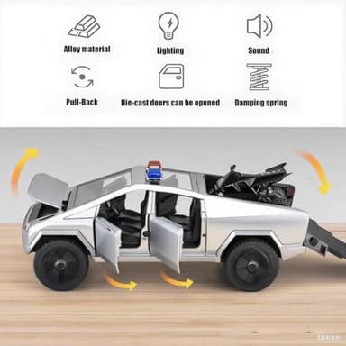 Toy Car Alloy Diecast Truck Model with Motorcycle ATV RV with Sound and Light Eddect Race Car Display Model 1/32 Metal Vehicle 3-in-1 Camping Car Set Ideal Gift for Kid Age for 3+(Silver) - Image 4